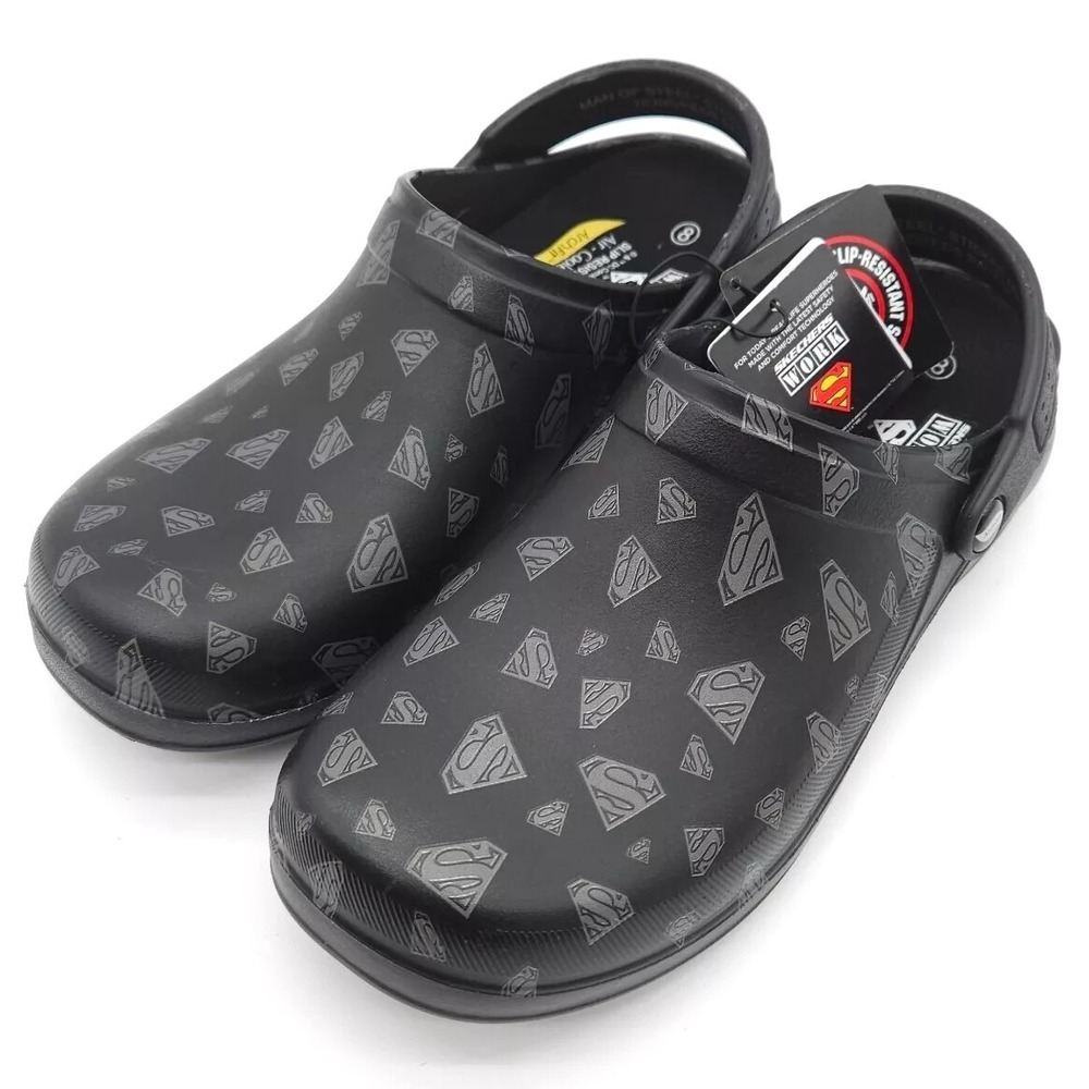 Skechers (Men's 8) Black Superman DC Work Clogs Arch Fit Slip Resistant  Shoes
